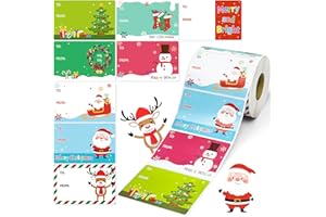 Yokodaza 500 PCS Christmas Gift Tags, Self Adhesive Santa Claus Stickers, Festive Holiday Name Labels for Wrapping Paper Presents Decor, 8 Designs