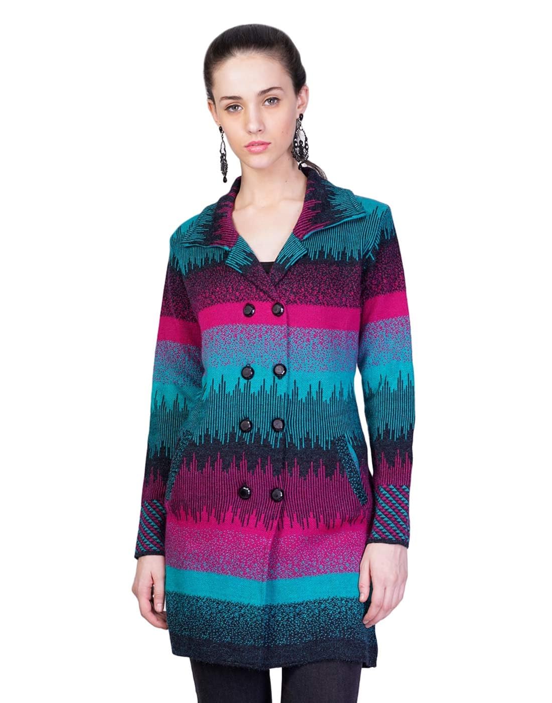 montrex acro wool winter long coat for women, girls (turquoise)