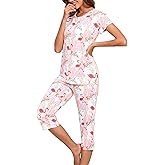 PNAEONG Women Pajama Set Sleepwear Tops with Capri Pants Casual and Fun Prints Pajama Sets