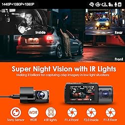 Vantrue N4 3 Channel Dash Cam, 4K+1080P Front and