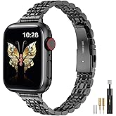 MioHHR Slim Metal Band Compatible with Apple Watch Band 42mm(Series 11 10) 41mm(Series 9 8 7) 40mm(Series 6 5 4 SE3/2/1) 38mm(Series 3 2 1),Stainless Steel iWatch Bands for Women,Black