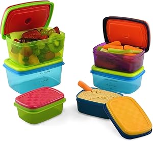 Fit & Fresh Kids' Healthy Lunch Set, 14-Piece Value Reusable Container Set with Removable Ice Packs, Leak-Proof, BPA-Free, Portion Control