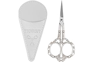 Vintage Small Sewing Embroidery Scissors with Pointed Tip for Crafts, Cross Stitch Art, Crafts, DIY Tool with PU Leather Shea