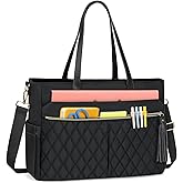 RAINSMORE Laptop Bag for Women 15.6" Teacher Tote Work Bag with Insulated Pockets, Professional Nurse Bag Laptop Briefcase Large Handbag for Office College Nursing, Black