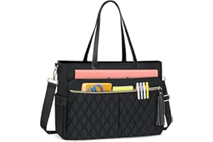 RAINSMORE Laptop Bag for Women 15.6Inch Teacher Tote Bag Work Bags for Women Nurse Bag Professional Laptop Tote Computer Messenger Laptop Briefcase Large Handbag for Office College Nursing, Black
