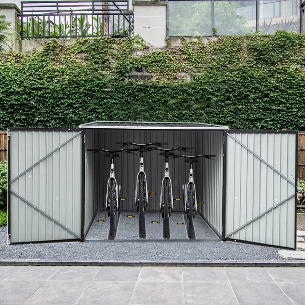 Panana Garden Shed 4 Bike Capacity Metal Galvanised Pent Roof 2 Doors
