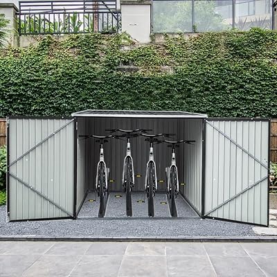 Panana Garden Shed 4 Bike Capacity Metal Galvanised Pent Roof 2 Doors