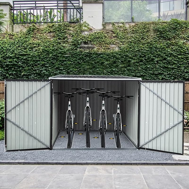 Panana Garden Shed 4 Bike Capacity Metal Galvanised Pent Roof 2 Doors