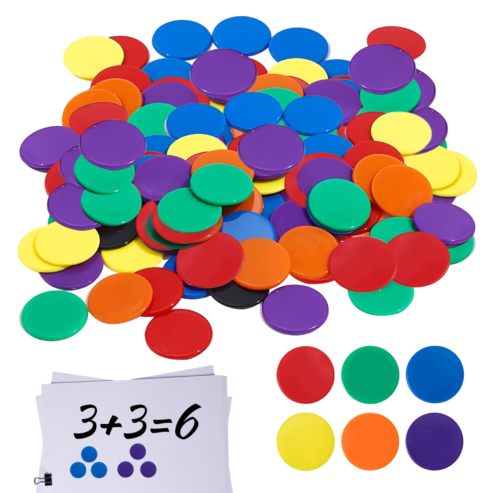 Counters For Maths,200Pcs Colored Counters,Plastic Counters,Counter Bingo Chips,6 Colours Plastic Tokens Coins,Double Sided Counters for Kids Children Math Learning Resources Party Games Tokens