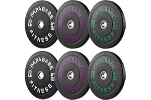 Papababe Weight Plates, 2-Inch Weights Plates Set, Floor Protective Rubber Weight Plates, 10-600lbs Bumper Plates for Barbell Strength Training & Weightlifting (Single/Pair/Full Set)