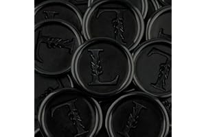 WADKOOTO 50Pcs Black Wax Seal Stickers Handmade Vintage Botanical Leaves Adhesive Letter Wax Stickers for Wedding Party Invitations, Envelope, Gift Wrap, Christmas(Initial L, Black)