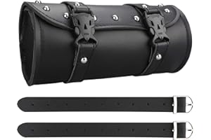 Neween Motorcycle Tool Bag, Motorcycle Fork Bag PU Leather Universal Saddlebag Front Fork Handlebar Sissybar Storage Roll Pouch for Sportster, Scooter (Medium, Black)