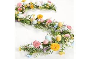 ZIFTY 5FT Easter Garland Spring Vine with Easter Eggs Flowers Berries for Rustic Mantle Arch Home Table Tree Decoration