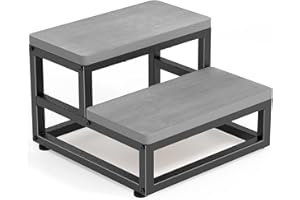Y&M Two Step Stool for Adults Kids, Bed Step Foot Stool with Adjustable Non-Slip Feet, Portable Sturdy Metal Frame Stepping for Kitchen Bathroom Bedroom Living Room, Indoor or Outdoor Use, Grey