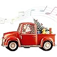 Lighted Vintage Red Truck Decor, 11.3" Musical Christmas Snow Globe with Swirling Glitter, Santa Claus in Truck Car Model, Light-Up Christmas Decorations Indoor for Home, Gifts and Holiday Decor