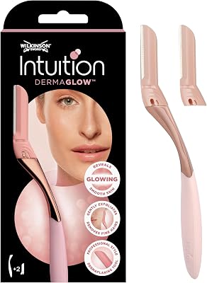 Intuition Dermaglow Maquinilla de Afeitar para Dermaplaning, Ideal para Exfoliar, Perfilar Cejas, Recortar y Depilar el Vello Facial, Color Rosa, 1 Mango y 2 Recambios