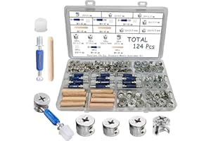 FIFATOPO 124 Pcs Cam Locks for Furniture Connecting Fittings,3 in 1 Eccentric Wheels Furniture Hardware Cam Lock Nuts and Cam Screws,Wooden Dowel,Twist Lock Fasteners for Drawer Dresser Cabinet (B Kit)
