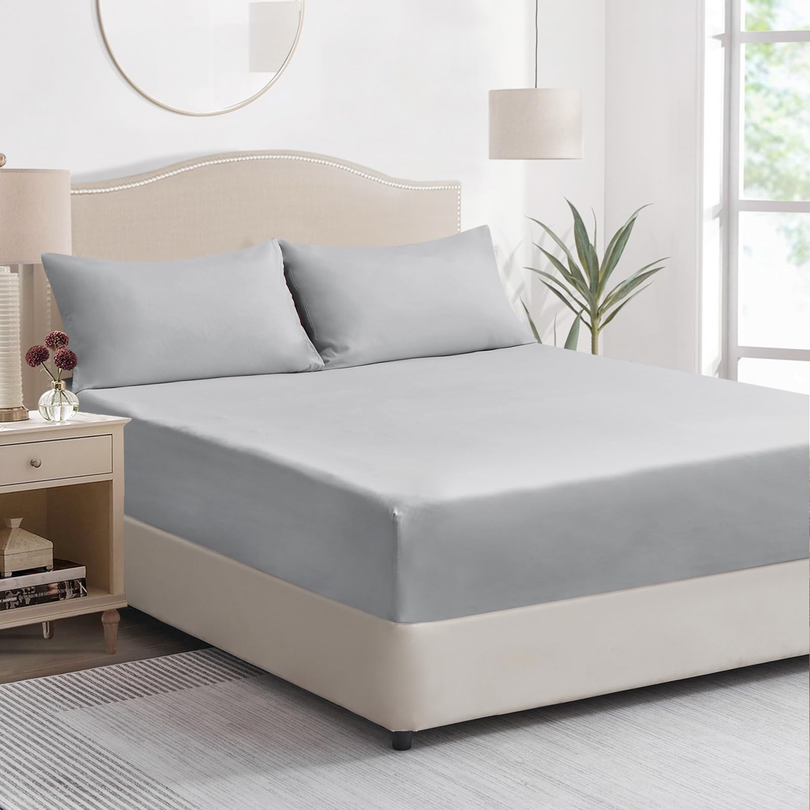 Tifschlaf Super King Fitted Sheet Deep Fit - Grey Superking Size Bed Sheet Extra Deep Pocket 16 inch (40 cm), Soft Brushed Microfiber Mattress Bottom Bedding Sheet, 183x200cm