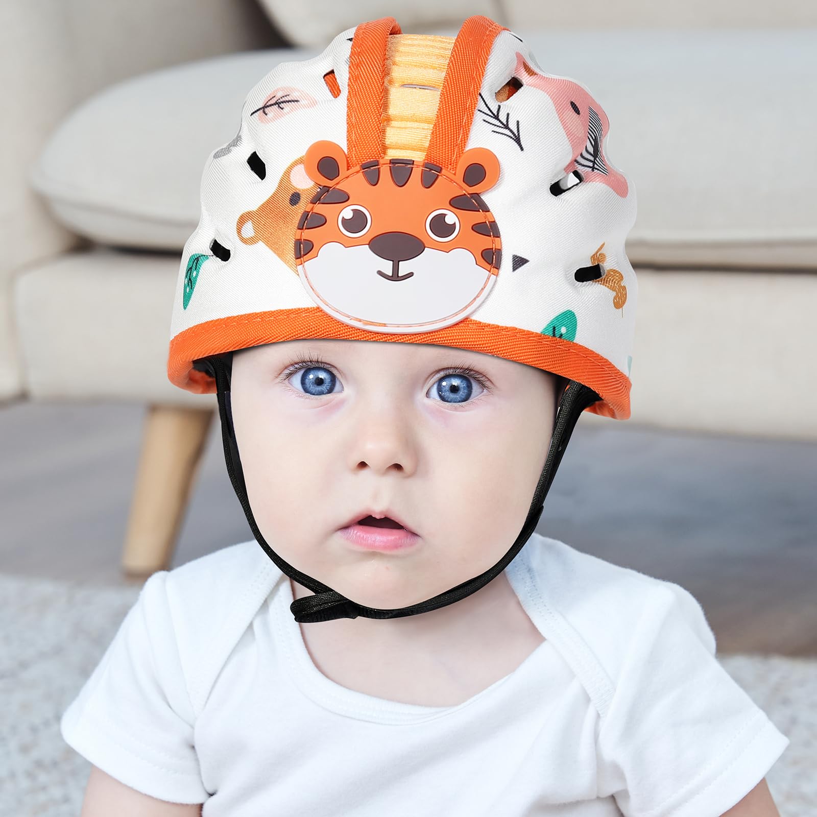 Orzbow Baby Safety Helmet, Breathable Baby Head Protector for Crawling and Walking,Adjustable Infant Crash Helmet, Anti-Collision,Ultra-Lightweight,Premium Cotton and EVA (Orange Tiger)