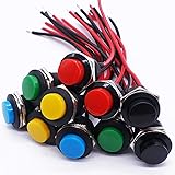 Twidec/10Pcs Momentary Push Button Switch SPST AC250V/3A AC125V/6A Mini Off(ON) ON 5 Colour with Pre-soldered Wires R13-507-5
