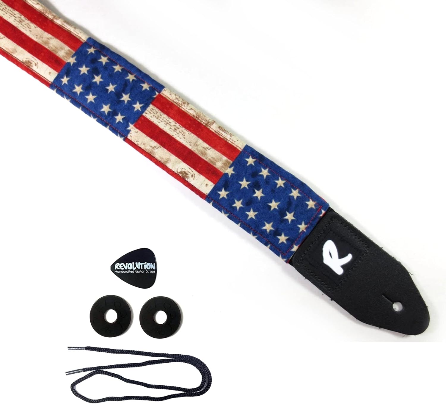 Mixed Media - Rustic American Flag Guitar Strap, USA, Genuine Leather Ends, Includes 2 Strap Locks & 1 Pick. Adjustable Strap, For Bass, Electric & Acoustic Guitars Gift for Guitar Players Men, Women & Kids