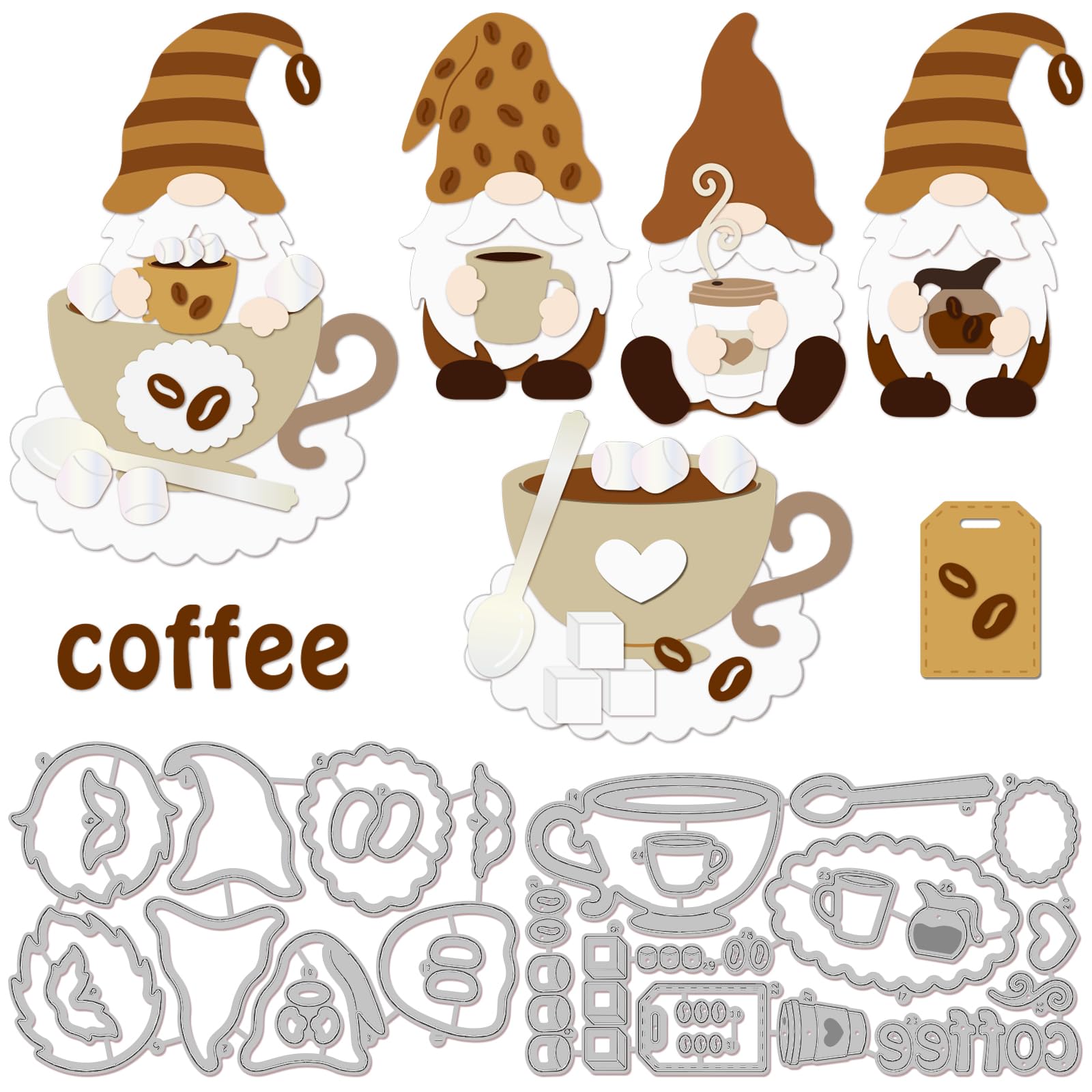 GLOBLELAND Gnome Cutting Dies for DIY Scrapbooking Metal Dwarf Coffee Cup Die Cuts Cutting Dies Template for Paper Card Making Decoration Album Craft Decor