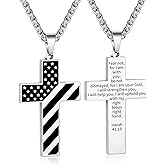 Yanxyad American Flag Cross Necklace Stainless Steel Bible Verse Pendant Men Military Religious Jewelry Gift 20+3 Inch Chain