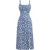 SHENHE Girl's Ditsy Floral Spaghetti Strap Dress Side Slit Summer Boho Vacation Midi Sundress