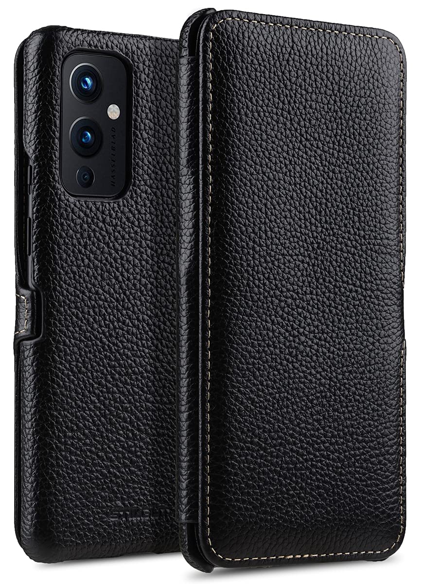 STILGUT Book Case Compatible with OnePlus 9 Leather Case with Clip Closure, Leather Case, Flip Case, Mobile Phone Case - Black
