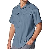 Toumett Men's Sun Protection Short Sleeve Safari Shirts Fishing Shirts Cooling Travel Work Shirts
