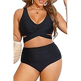 Women Plus Size High Waisted Bikini - Two Piece Swimsuit Tummy Control Bathing Suit Wrap Tie Back 2025 Swimwear