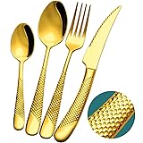 Xideman 16-Piece ​Luxury Gold Hammered Silverware