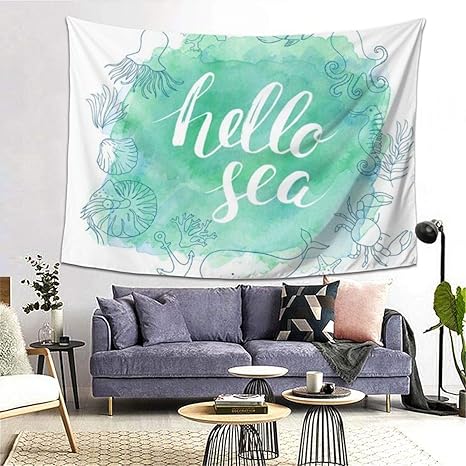 Amazon Co Jp Mimuti タペストリー カニパターンシェル魚昆布水彩アンカーフレーム夏タイポグラフィがんグリーンペイント航海 おしゃれ 壁掛け ブランケット 北欧風 ウォールデコレーション 新居祝い 引っ越し キズルーム モダン 装飾アート ホーム キッチン