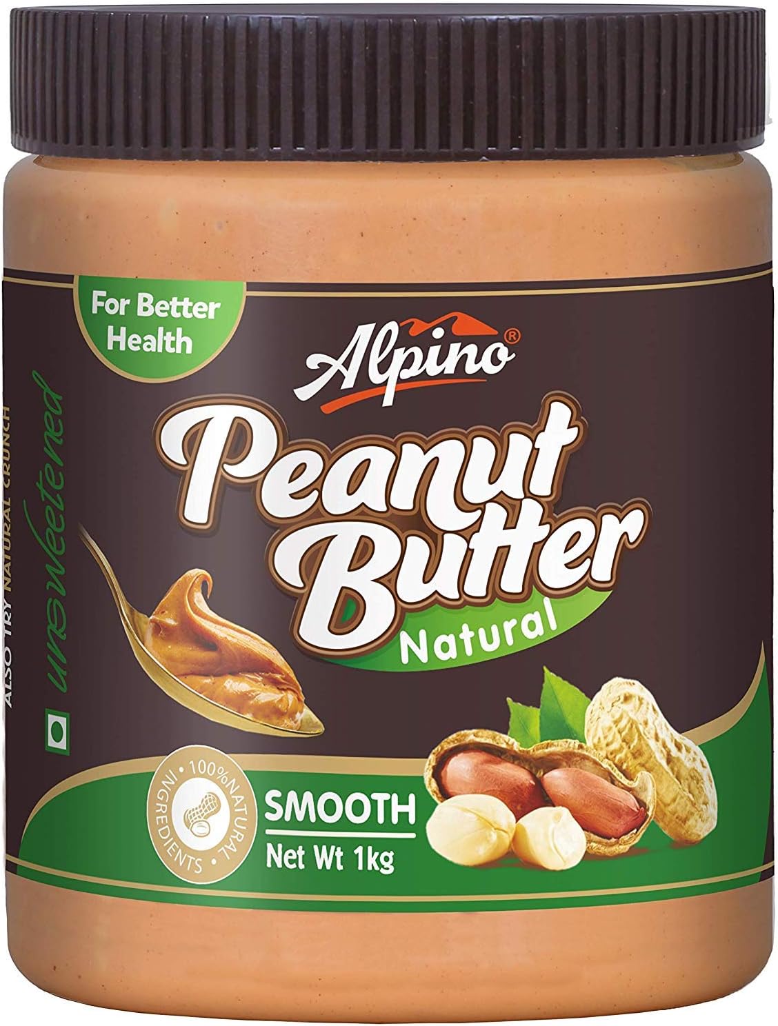 Alpino Natural Peanut Butter Smooth 1Kg (Unsweetened)