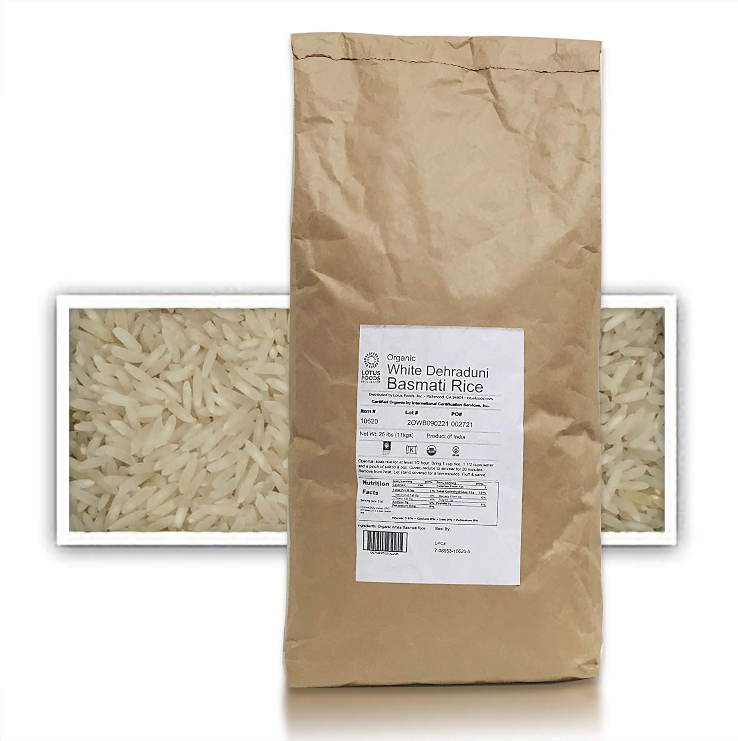 Lotus Foods Gourmet Organic White Basmati Rice, 25 Pound
