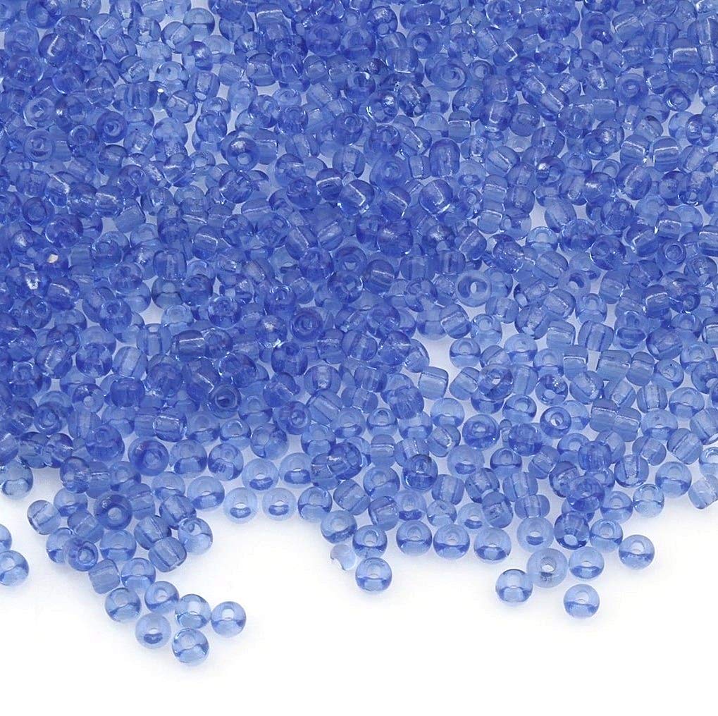 6500 pieces glass seed beads 2 mm transparent colour set, 17 colours, 11/0, pony beads, clear mini children's beads, seed beads, choice of colours (Sapphire Blue)