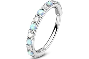 OUFER Opal and CZ 20G Nose Rings Hoops, 316L Surgical Steel Hinged Segment Nose Piercing Jewelry, Septum Lip Eyebrow Rings Cartilage Conch Rook Helix Tragus Daith Earrings For Women and Men-6/7/8MM