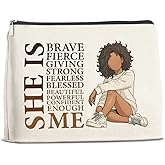 UPNEGE Inspirational African American Makeup Bag for Women Girls, She Is Brave Cosmetic Pouch Bags Motivational Gifts for Friends Family Sisters
