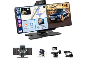 Kuayvan Wireless CarPlay Screen for Car,10.26 inch Touchscreen Car Stereo with A-pple CarPlay & Android Auto, 4K Dash Cam, Backup Camera, Bluetooth, GPS, Voice Control, Mirror Link
