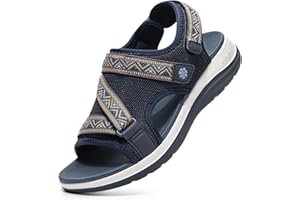 Fitville Womens Sandals Flats Comfort Wide Walking Sandal with Arch Support Adjustable Ankle Strap for Swollen Feet, Breathab