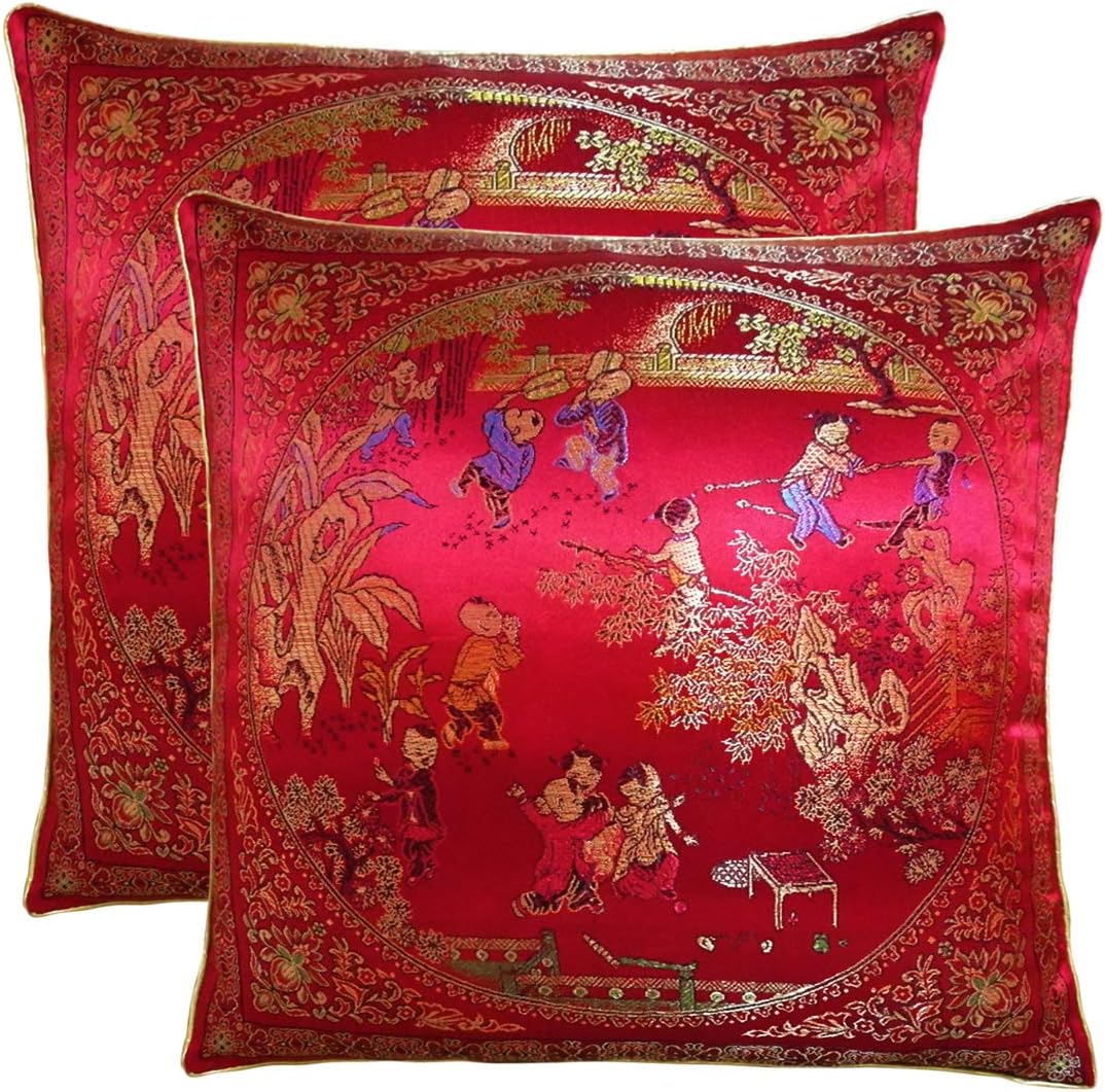 Yootop Pair Courtyard Scene Embroidered Pillowcase Silky