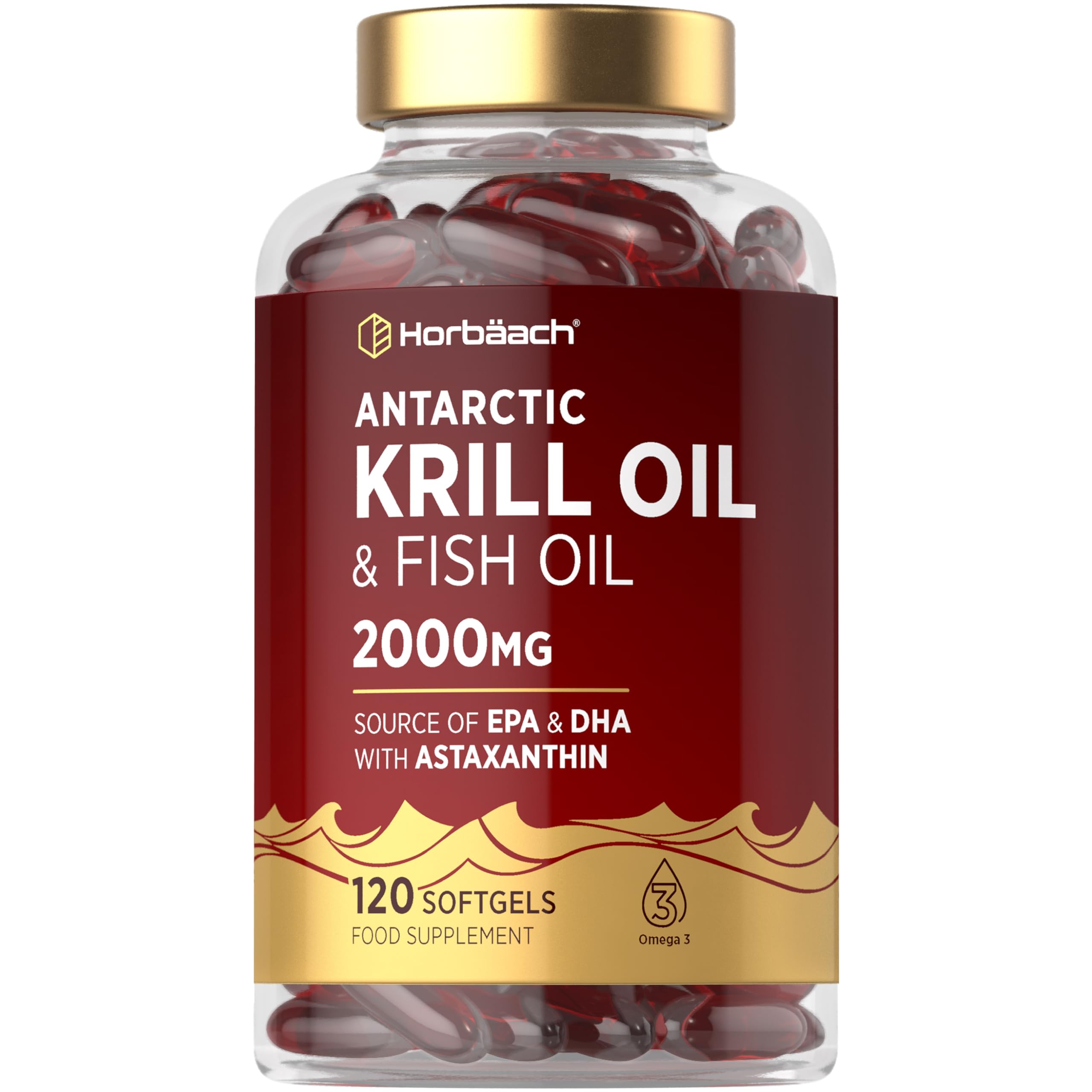 Antarctic Krill Oil Capsules 2000mg | 120 Softgels | High Strength Blend with Fish Oil, Astaxanthin, Phospholipids, EPA and DHA | By Horbaach