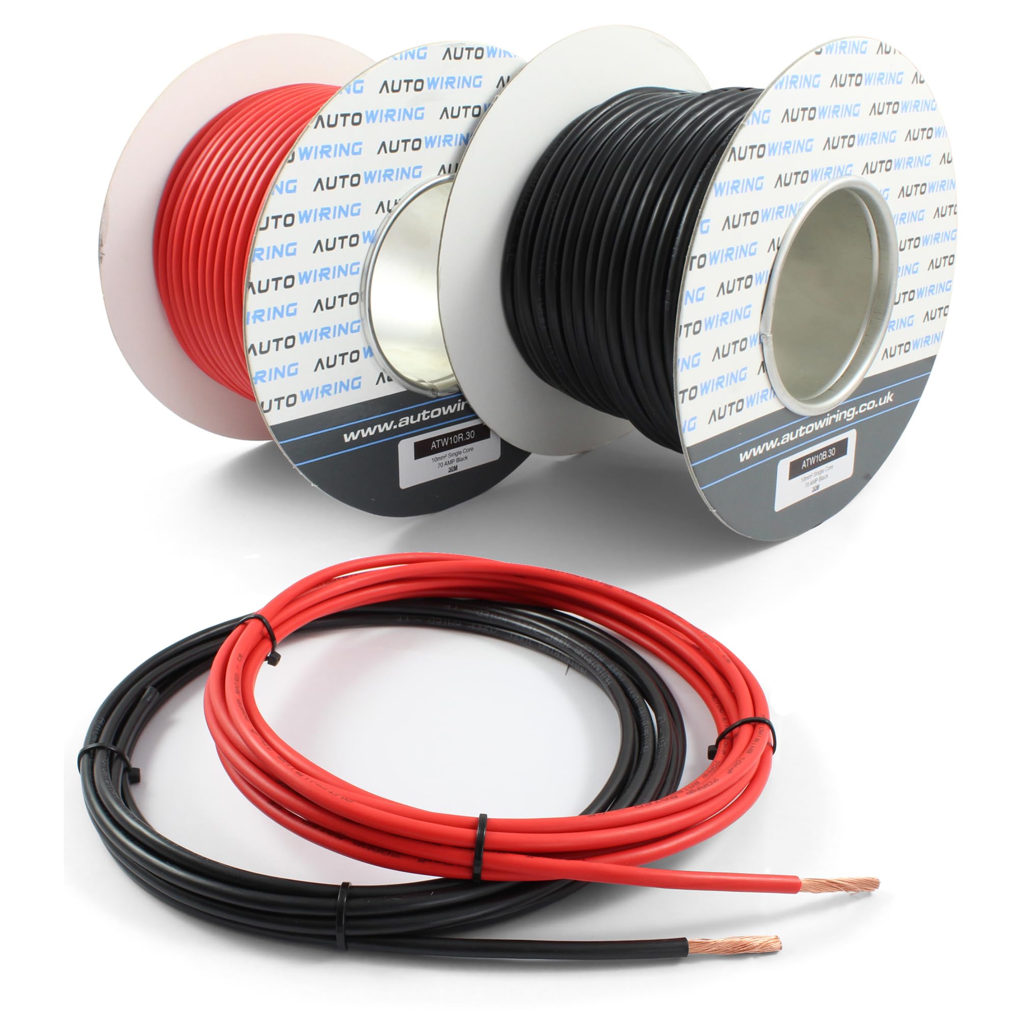 70 AMP Rated 10mm² 8 AWG Single Core Stranded Copper Cable RED BLACK 12v 24v Thin Wall Wire (5M 10M 20M 30M) (Red, 5M Coil)