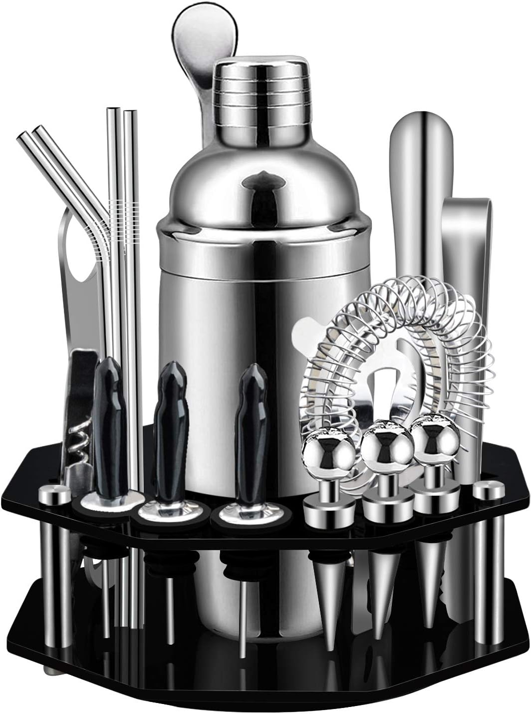 Cocktail Set,19Piece Cocktail Making Set with Octagon Rotating Display