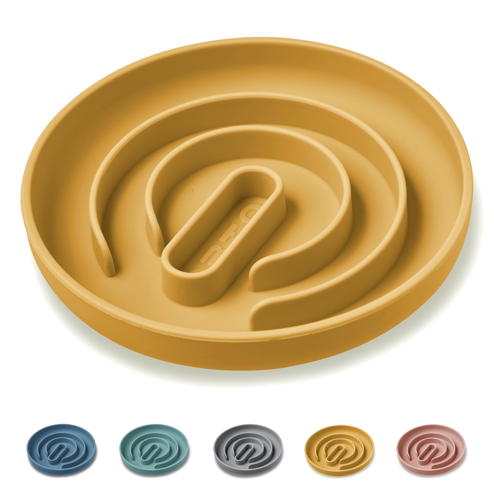 OHMO Slow Feeder Dog Bowl, Silicone Dog Bowls with Suction Cup Slow Down Eating for Cat Puppy, Healthy Eating Anti Choking Anti-Slip Eco-friendly (Amber)