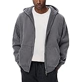 ATOFY Mens Womens Fleece Double Zip Up Hoodies Oversized Acid Wash Vintage Heavyweight Sweatshirt Hooded Jacket