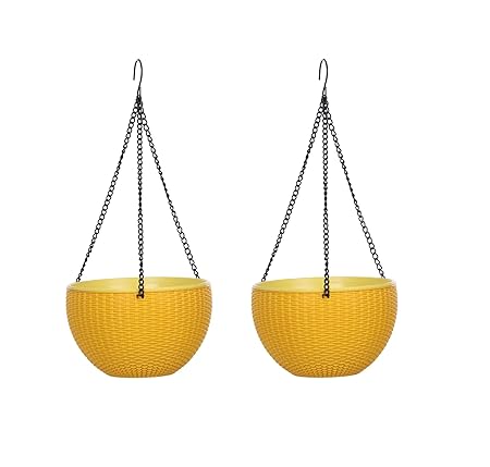 AASHU self Watering Hanging Planters Planters Pot Hanging, Hanging planters for Indoor and Outdoor, Hanging Planter with Chain -(Size-10 inch, Color -Yellow)- Pack of 2