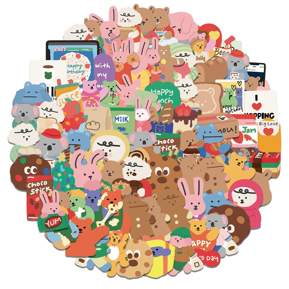 Youery Pack of 100 Cartoon Bear Stickers, Waterproof Vinyl Stickers, Vinyl Bear Stickers, Waterproof Vinyl Stickers, Kawaii Animal Stickers, DIY Decorations for Laptop, Water Bottles, Skateboard
