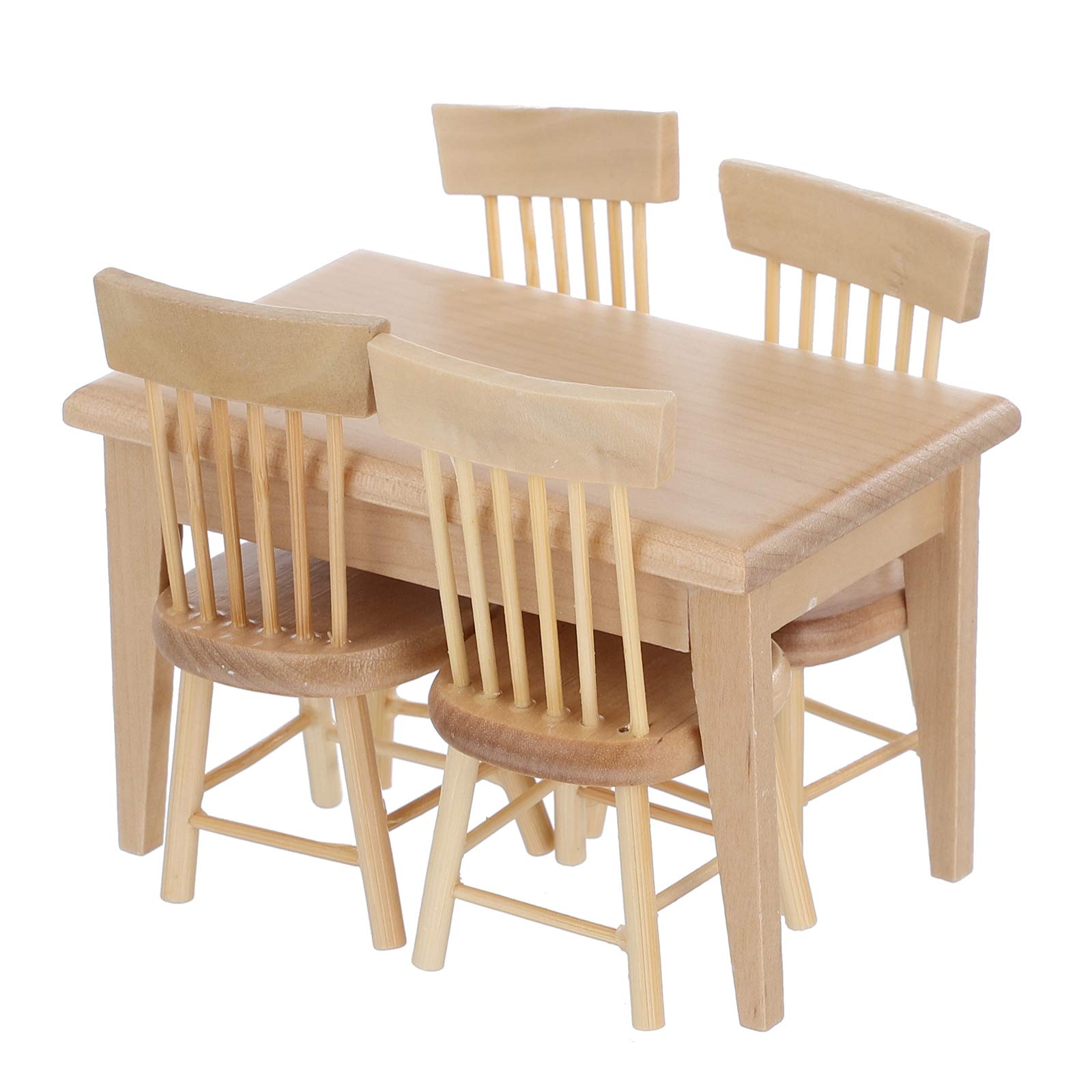 TOYANDONA Miniature Dining Table and Chairs Set 1/12 Scale - Dollhouse Dining Table with 4Pcs Miniature Chairs for Doll House Accessories Wooden Dollhouse Furniture