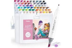 Ohuhu Alcohol Markers, 60 Colors Slim Broad and Fine Double Tipped Art Marker Set for Artists Adult Coloring Drawing Cartoon 